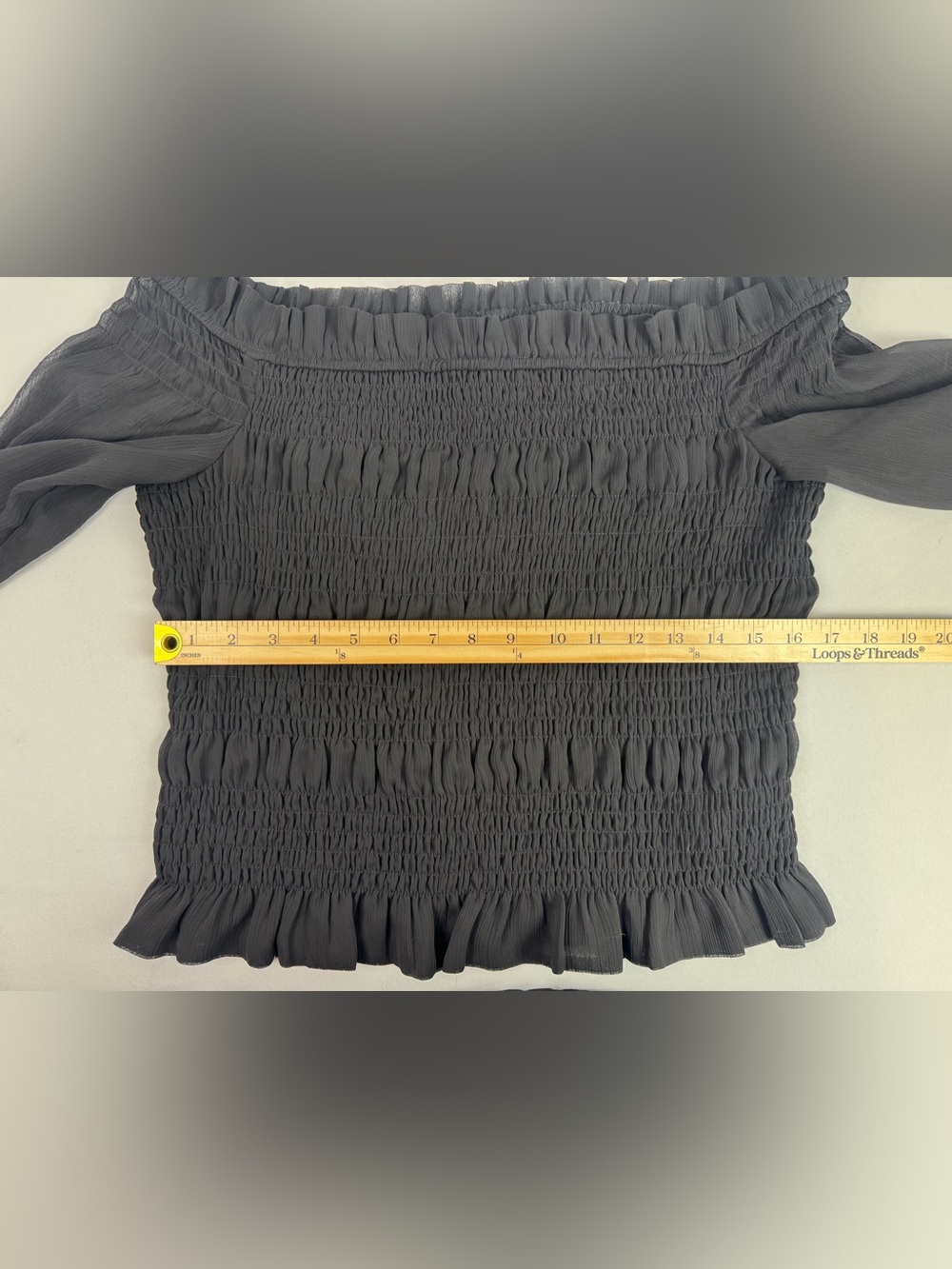 Express Black Smocked Off Shoulder Sheer Sleeve Blouse Top L - Picture 12 of 15